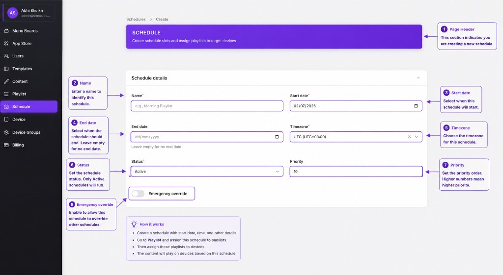 Create a new schedule with details